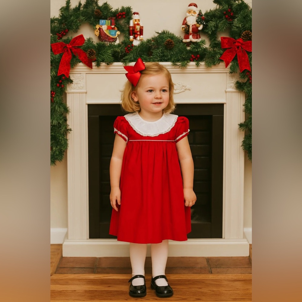 Red dress. Girl's "Red Christmas" Corduroy Float Dress